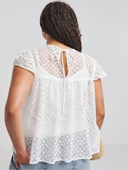 Simply Be White Frill Sleeve Daisy Lace Top - Image 3 of 4