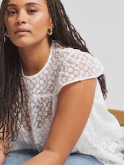 Simply Be White Frill Sleeve Daisy Lace Top - Image 4 of 4