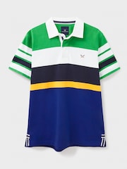 Crew Clothing Blue Short Sleeve Embroidered Stripe Rugby 100% Cotton Shirt - Image 1 of 1
