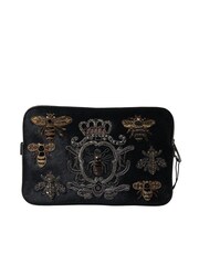 Dolce & Gabbana Bee Embellished Leather Clutch Black Bag - Image 3 of 6