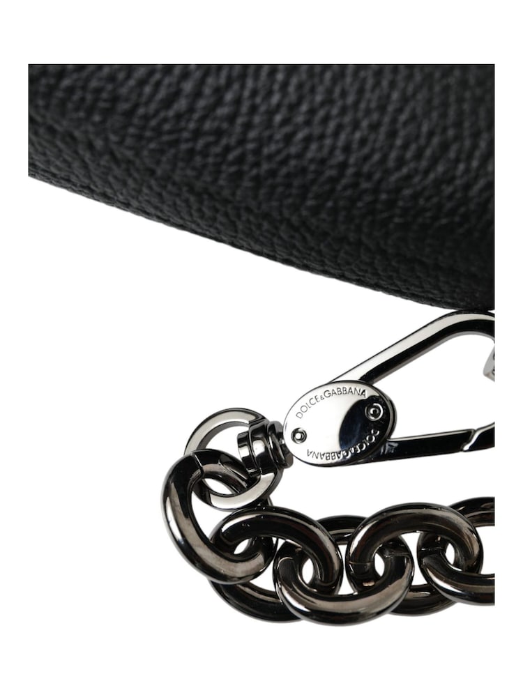 Dolce & Gabbana Leather Chain Shoulder Black Bag with Zipper Closure and Logo Details - Image 6 of 6