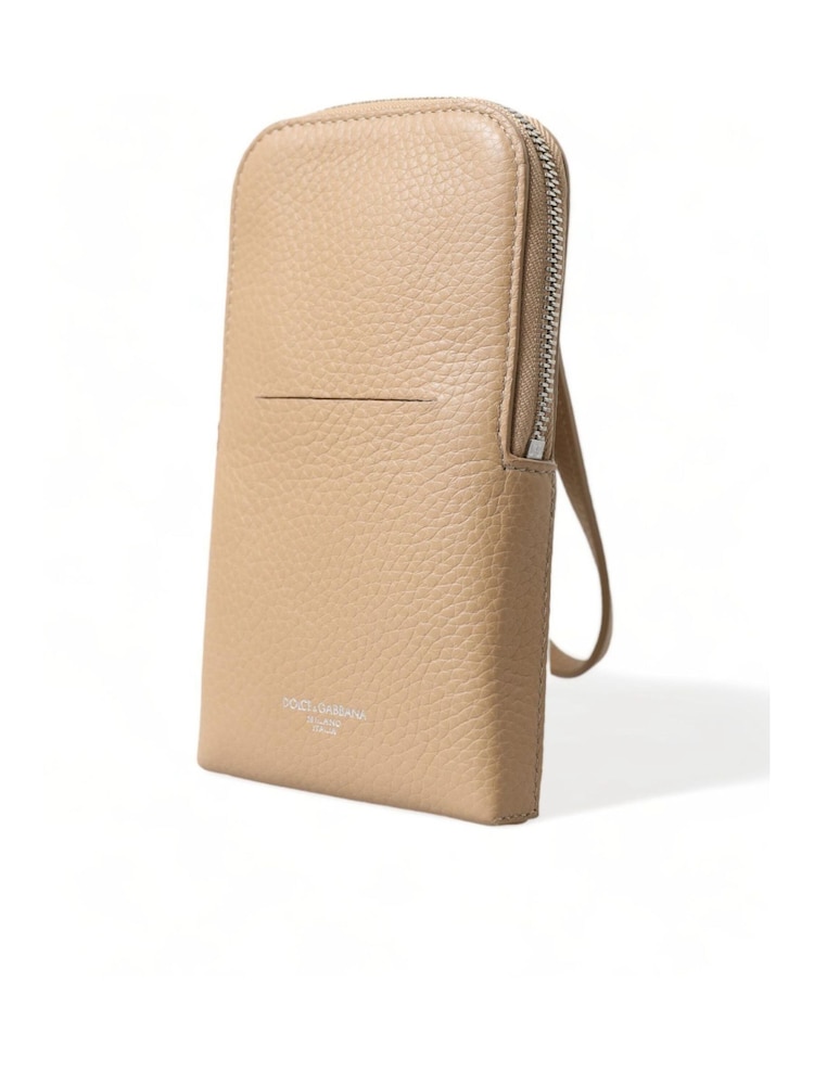 Dolce & Gabbana Leather Cross-Body Brown Phone Bag with Logo Details and Zipper Closure - Image 2 of 6 Dolce & Gabbana Leather Cross-Body Brown Phone Bag with Logo Details and Zipper Closure - Image 2 of 6