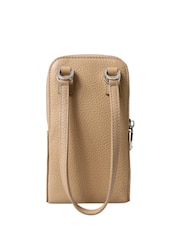 Dolce & Gabbana Leather Cross-Body Brown Phone Bag with Logo Details and Zipper Closure - Image 3 of 6