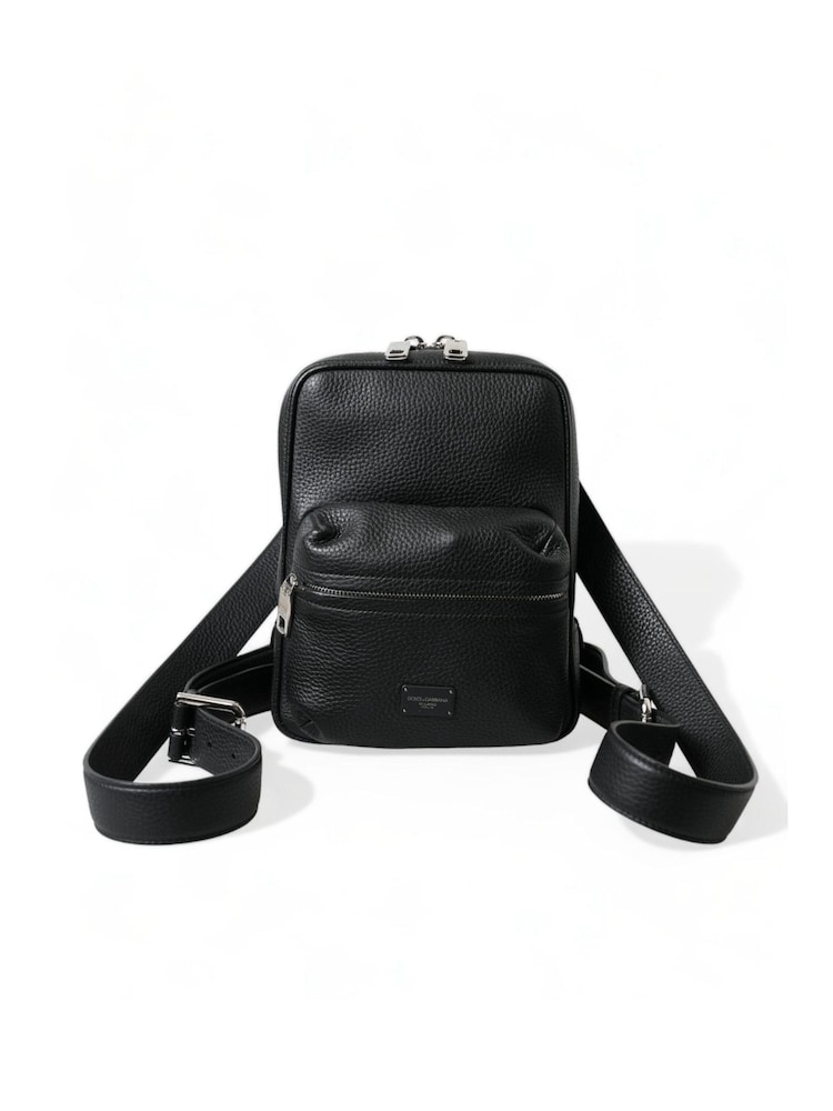 Dolce & Gabbana Small Calf Leather Black Backpack with Zip Closure and Logo Details - Image 1 of 4