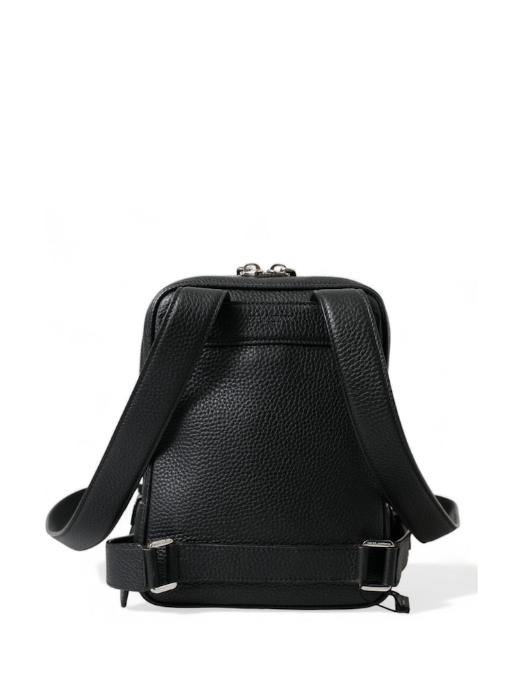 Dolce & Gabbana Small Calf Leather Black Backpack with Zip Closure and Logo Details - Image 2 of 4