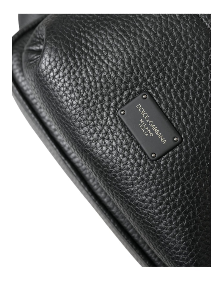 Dolce & Gabbana Small Calf Leather Black Backpack with Zip Closure and Logo Details - Image 4 of 4