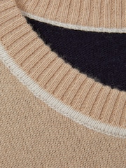 Reiss Neutral/Navy Annie Wool Blend Colourblock Crew Neck Jumper with Cashmere - Image 6 of 6