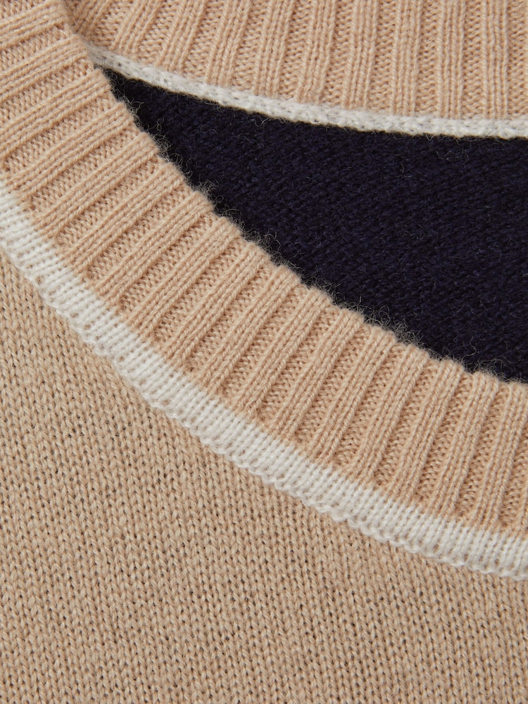 Reiss Neutral/Navy Annie Wool Blend Colourblock Crew Neck Jumper with Cashmere - Image 6 of 6