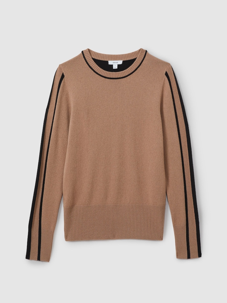 Reiss Mink/Black Annie Wool Blend Colourblock Crew Neck Jumper with Cashmere - Image 2 of 5