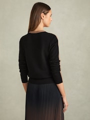 Reiss Mink/Black Annie Wool Blend Colourblock Crew Neck Jumper with Cashmere - Image 4 of 5