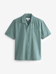 Green Seersucker 100% Cotton Short Sleeve Shirt with Cuban Collar - Image 5 of 7