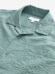 Green Seersucker 100% Cotton Short Sleeve Shirt with Cuban Collar - Image 6 of 7