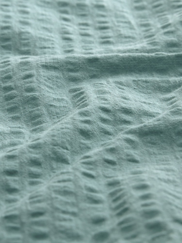 Green Seersucker 100% Cotton Short Sleeve Shirt with Cuban Collar - Image 7 of 7