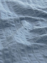 Blue Seersucker 100% Cotton Short Sleeve Shirt with Cuban Collar - Image 7 of 7