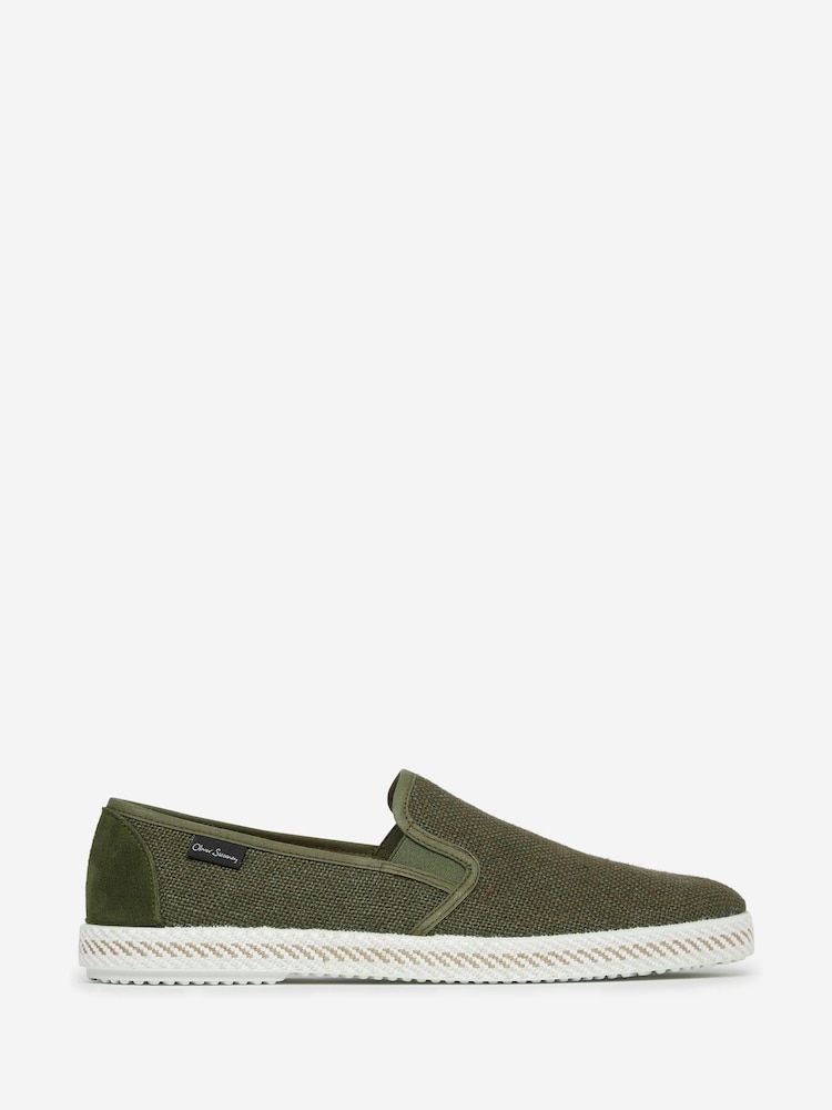 Oliver Sweeney Green Woven Linen Espadrilles - Image 2 of 5