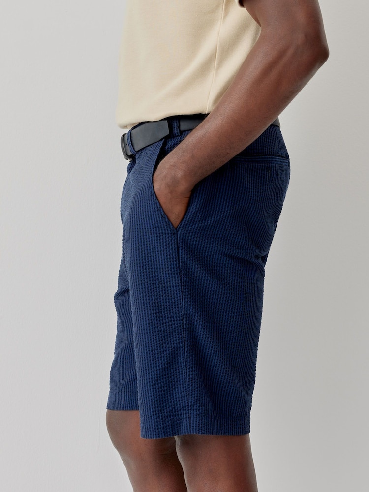 Oliver Sweeney Blue 100% Cotton Seersucker Shorts - Image 2 of 6