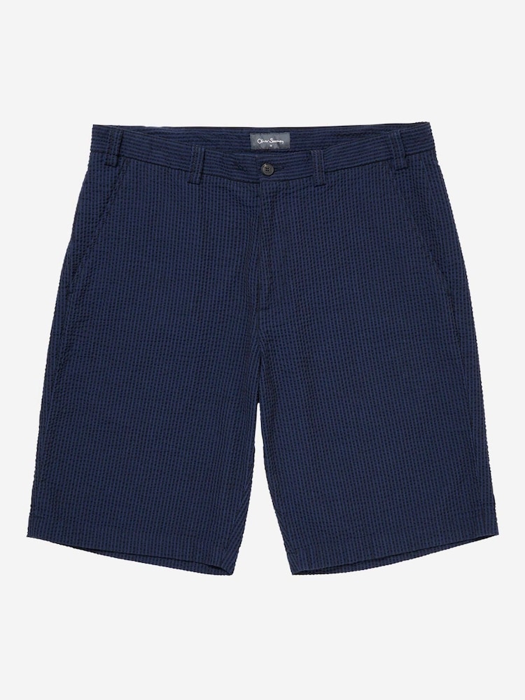 Oliver Sweeney Blue 100% Cotton Seersucker Shorts - Image 6 of 6
