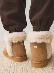 Tan Brown Faux Fur Lined Suede Boot Slippers - Image 2 of 9