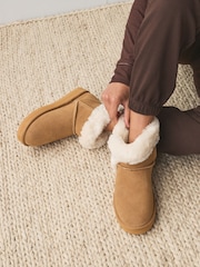 Tan Brown Faux Fur Lined Suede Boot Slippers - Image 3 of 9