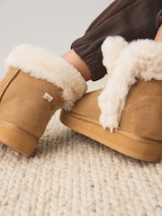 Tan Brown Faux Fur Lined Suede Boot Slippers - Image 4 of 9