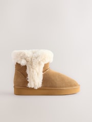 Tan Brown Faux Fur Lined Suede Boot Slippers - Image 6 of 9