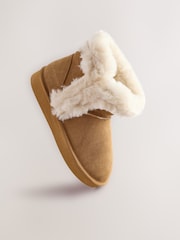 Tan Brown Faux Fur Lined Suede Boot Slippers - Image 7 of 9