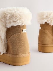 Tan Brown Faux Fur Lined Suede Boot Slippers - Image 9 of 9