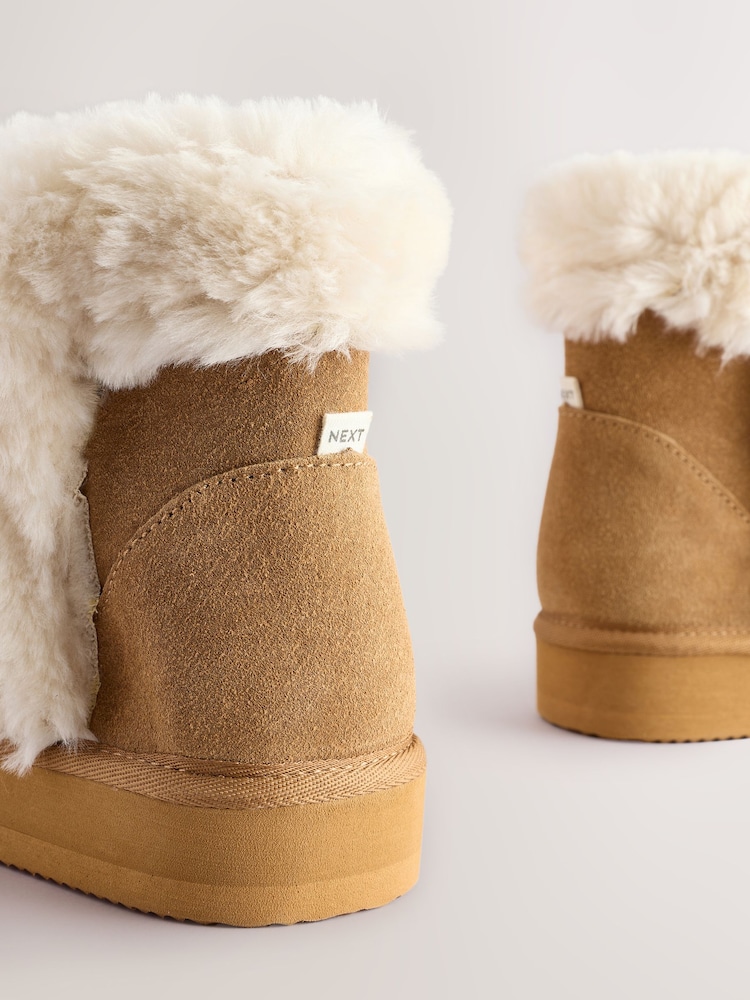 Tan Brown Faux Fur Lined Suede Boot Slippers - Image 9 of 9