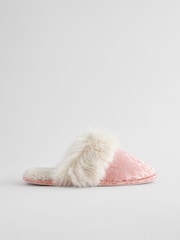Pink Leopard Satin Jacquard Faux Fur Lined Mule Slippers - Image 5 of 8