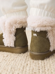 Khaki Green Faux Fur Lined Suede Boot Slippers - Image 2 of 8