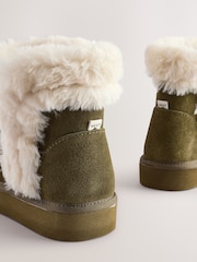 Khaki Green Faux Fur Lined Suede Boot Slippers - Image 6 of 8