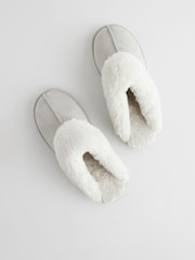 Gris - Chaussons mules en daim et fausse fourrure - Image 7 de 7