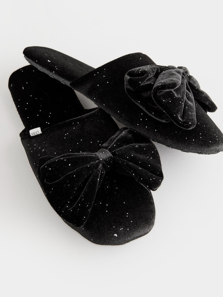 Schwarz - Velour Bow Mule Slippers - Bild 9 von 9 Schwarz - Velour Bow Mule Slippers - Bild 9 von 9