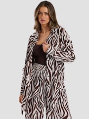 South Beach Brown Oversized Printed Crinkle Viscose Beach Shirt - Image 1 of 5