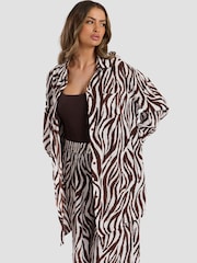 South Beach Brown Oversized Printed Crinkle Viscose Beach Shirt - Image 3 of 5