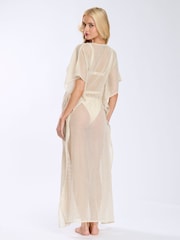 South Beach White Glitter 100% Cotton Net Open Maxi Kaftan - Image 2 of 4