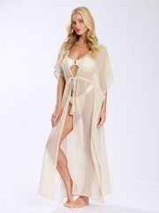 South Beach White Glitter 100% Cotton Net Open Maxi Kaftan - Image 3 of 4