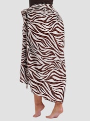 South Beach Brown Printed Crinkle Viscose Fringed Sarong - Image 2 of 5