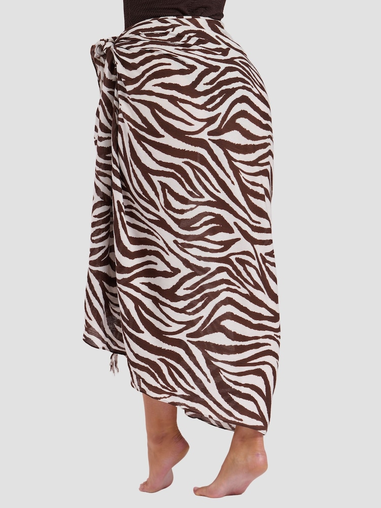 South Beach Brown Printed Crinkle Viscose Fringed Sarong - Image 2 of 5