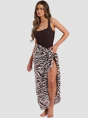 South Beach Brown Printed Crinkle Viscose Fringed Sarong - Image 3 of 5