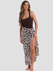 South Beach Brown Printed Crinkle Viscose Fringed Sarong - Image 4 of 5