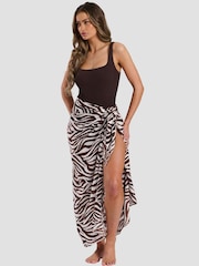 South Beach Brown Printed Crinkle Viscose Fringed Sarong - Image 5 of 5