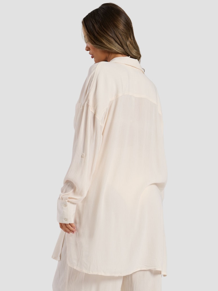 South Beach Cream Oversized Crinkle Viscose Beach Shirt - Image 2 of 5 South Beach Cream Oversized Crinkle Viscose Beach Shirt - Image 2 of 5
