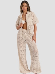 South Beach Cream Crochet Co-Ord Beach Shirt - Image 3 of 6