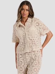 South Beach Cream Crochet Co-Ord Beach Shirt - Image 4 of 6