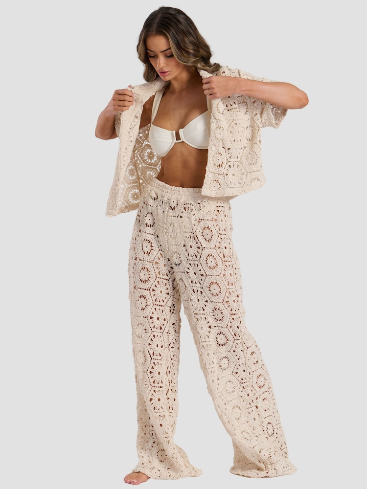 South Beach Cream Crochet Co-Ord Beach Shirt - Image 6 of 6