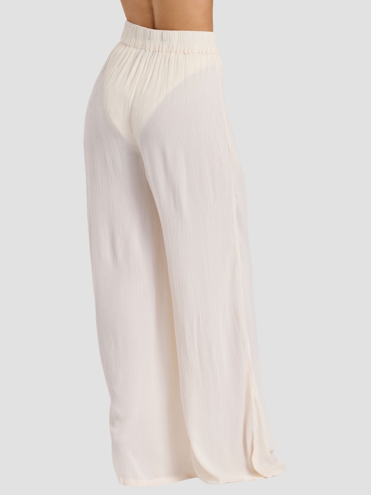 South Beach Material încrețit Viscose Evazat Beach Pantaloni - Imaginea 2 din 6
