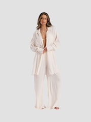 South Beach Material încrețit Viscose Evazat Beach Pantaloni - Imaginea 5 din 6