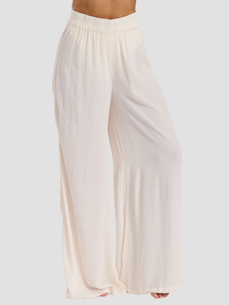 South Beach Material încrețit Viscose Evazat Beach Pantaloni - Imaginea 6 din 6