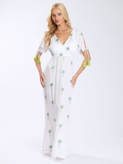 South Beach White Crinkle Viscose Wrap Front Maxi Dress With Embroidery - Image 1 of 3